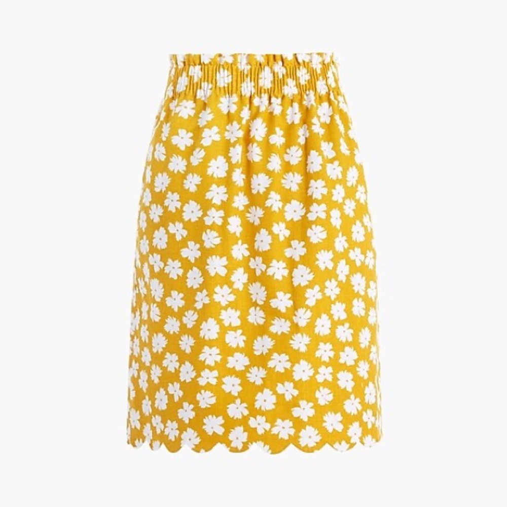 J. Crew Printed linen-cotton scalloped skirt